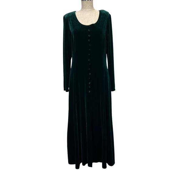 Vintage Size 8 Dress Green Crushed Velvet Midi Whimsigoth Academia Holiday Party - Picture 1 of 10